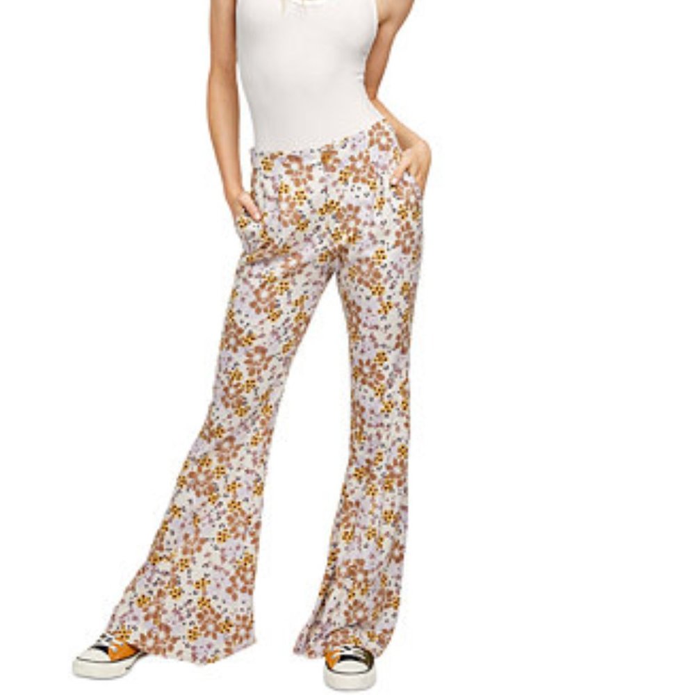 Free People Can't Take My Eyes Off You Floral Flare Pants, XS